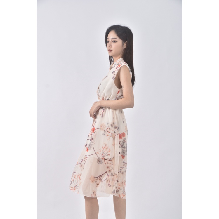 (S) 碎花無袖杏色洋裝二手衣, , large