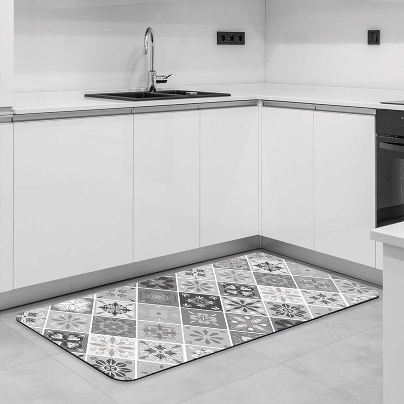 【Monster】 Soft Diatomaceous Earth Kitchen Absorbent Mat – Floral Seal Series (120x50cm) – Porcelain Diamond, , large