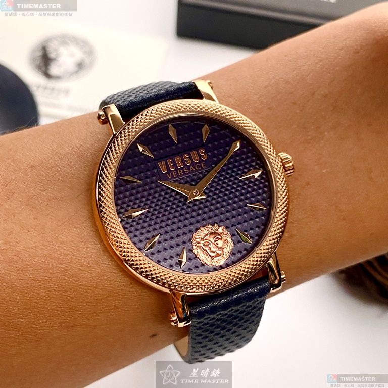 [星晴錶業]VERSUS VERSACE手錶,38mm,VV00356寶藍色錶面玫瑰金錶殼寶藍真皮皮革錶帶款, , large