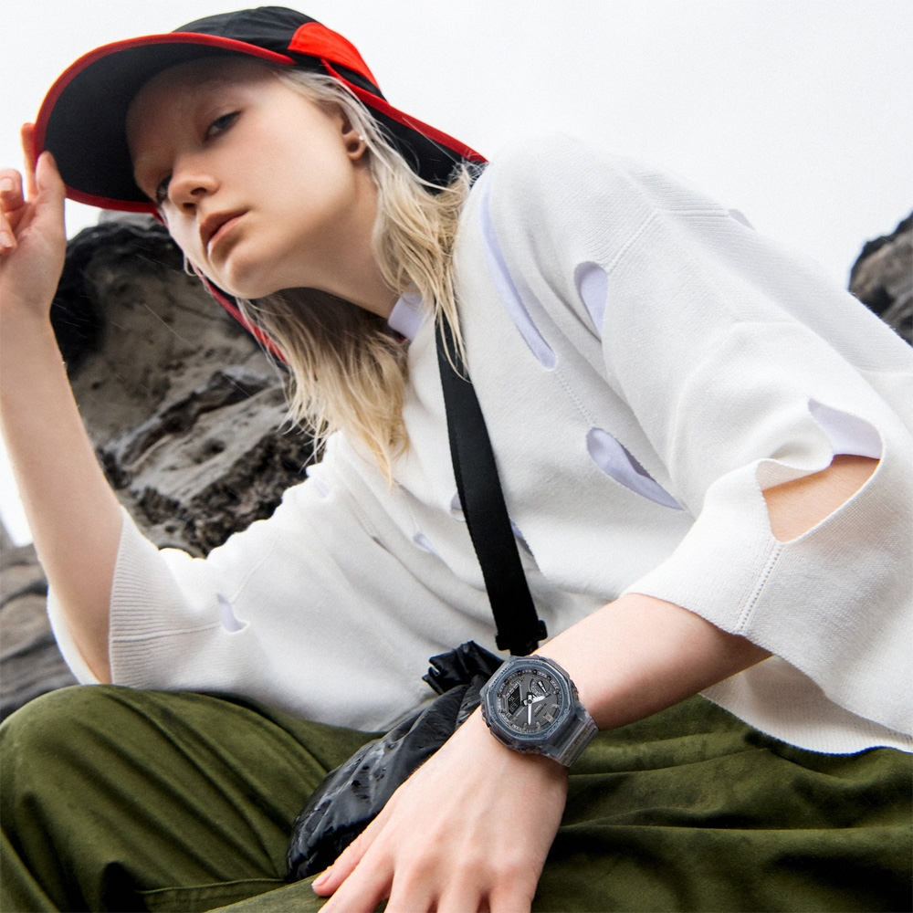 CASIO 卡西歐 G-SHOCK 八角 半透明雙顯手錶-透黑 GMA-S2100SK-1A, , large