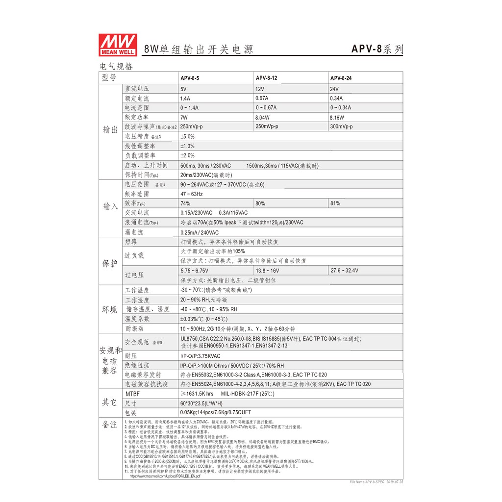 明緯 8W單組輸出LED光源電源(APV-8-12), , large