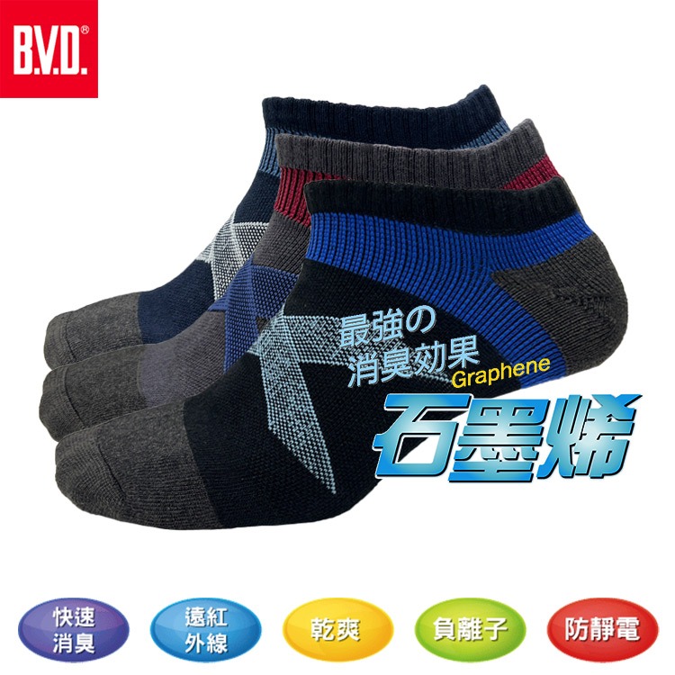 【BVD】石墨烯乾爽運動足弓男襪4入<丈青/灰藍>B559 襪子 短襪 除臭襪