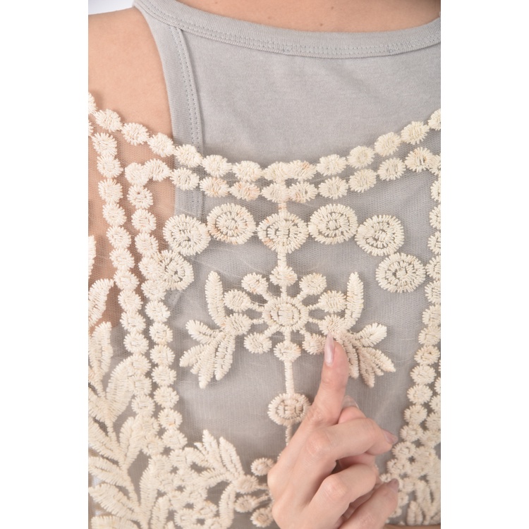 (S) 質感紡紗透膚背心杏色上衣二手衣, , large