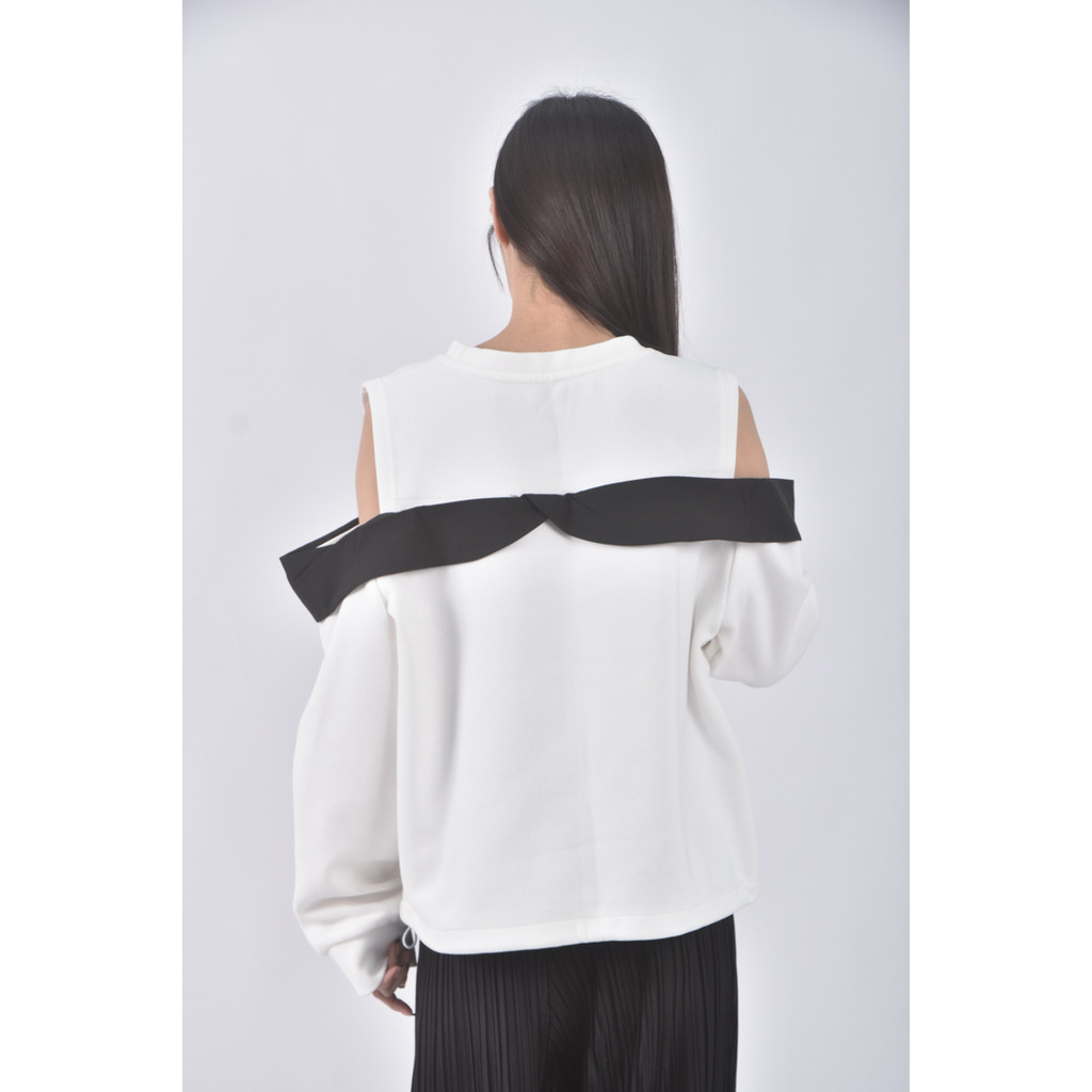 (XL) 挖肩白色長袖上衣二手衣, , large