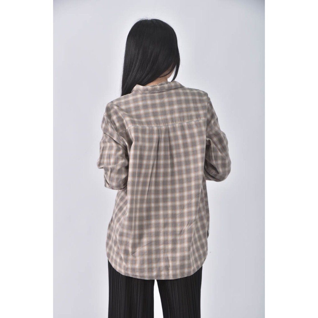 (L) uniqlo棉質格紋棕色長袖上衣二手衣, , large