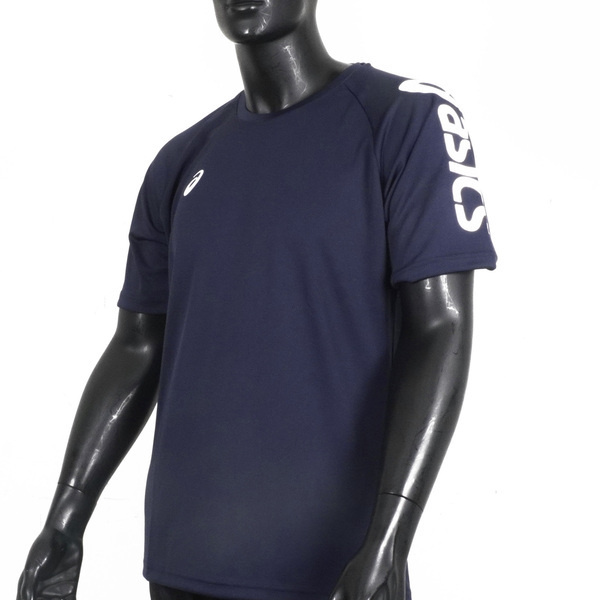 Asics 男女 短袖上衣 T恤 運動 休閒 輕量 吸濕 快乾 舒適 亞洲版 深藍 [2033B947-400], , large