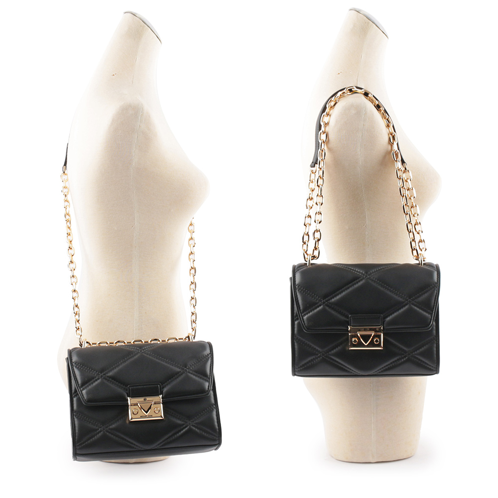 Michael Kors Serena 縫線菱格紋肩背/斜背鍊包/中款/黑色, , large