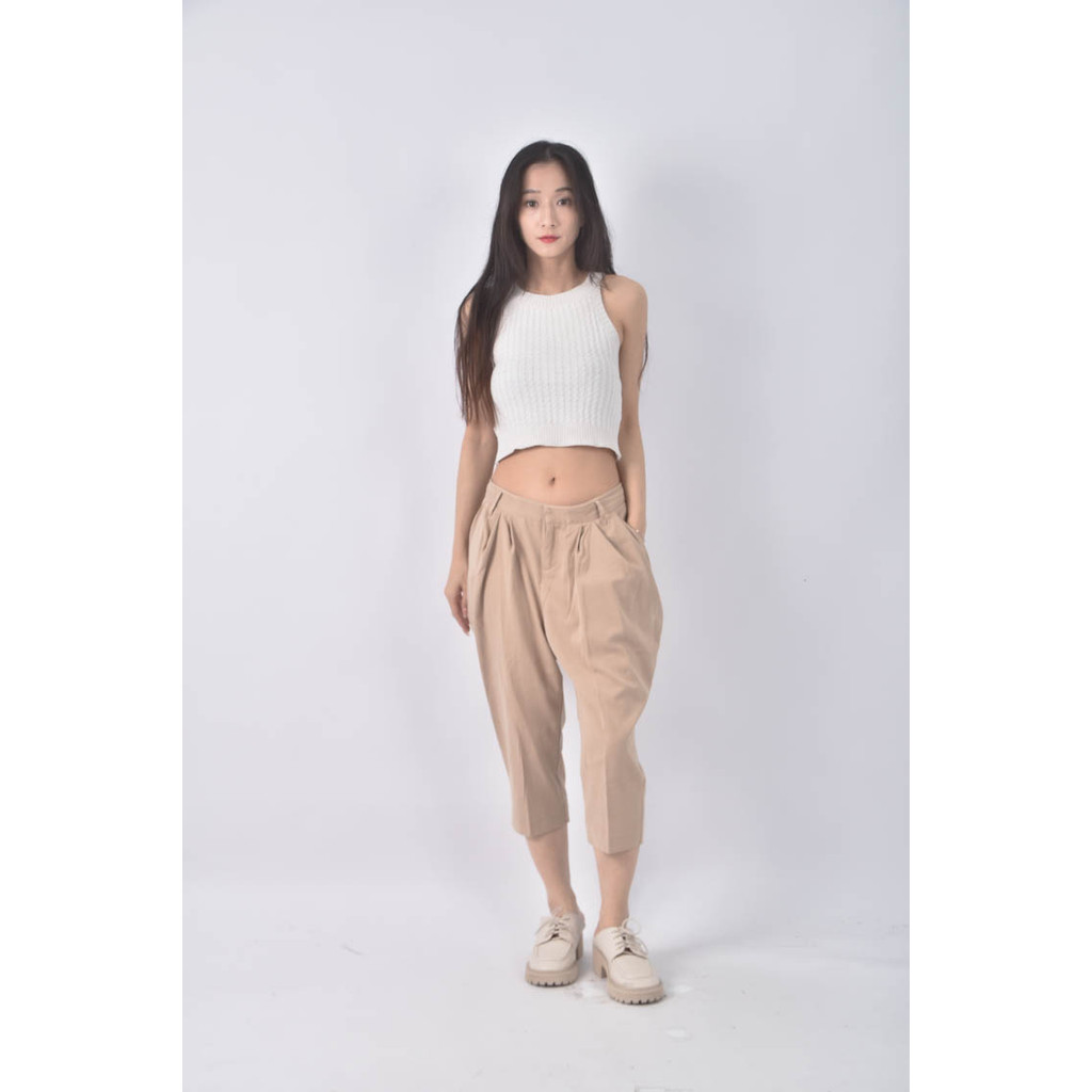 (M) initial高腰寬鬆杏色長褲二手衣, , large