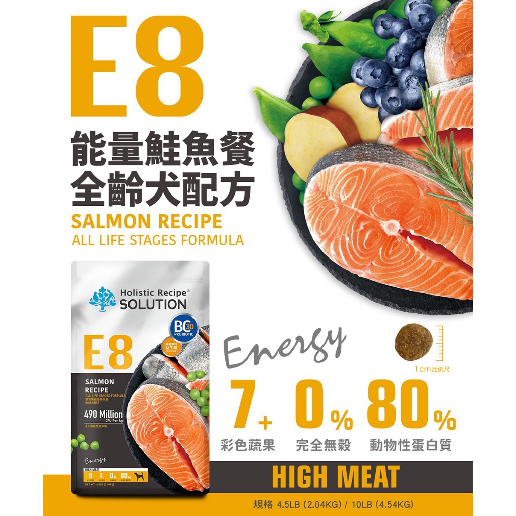 【耐吉斯】E8 能量鮭魚餐 無穀全齡犬配方(全齡犬飼料 狗飼料 狗糧 犬糧 狗食)10LB(4.54KG)