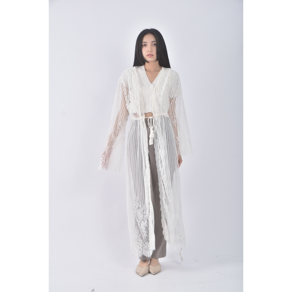 (XL) air space質感蕾絲紡紗白色罩衫二手衣, , large