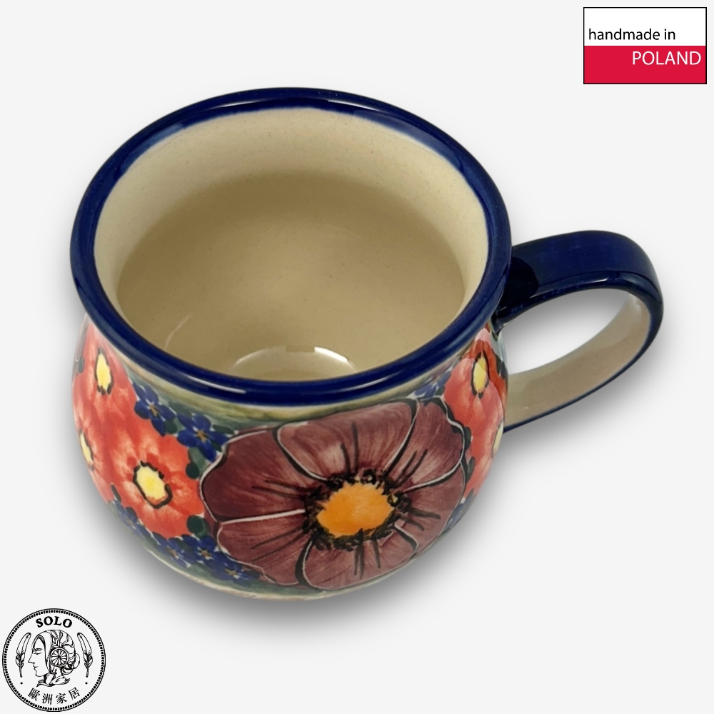 【SOLO Vintage】Cerraf Polish Pottery 350ml Mug Banquet of Elegant Red Series Made in Poland, , large