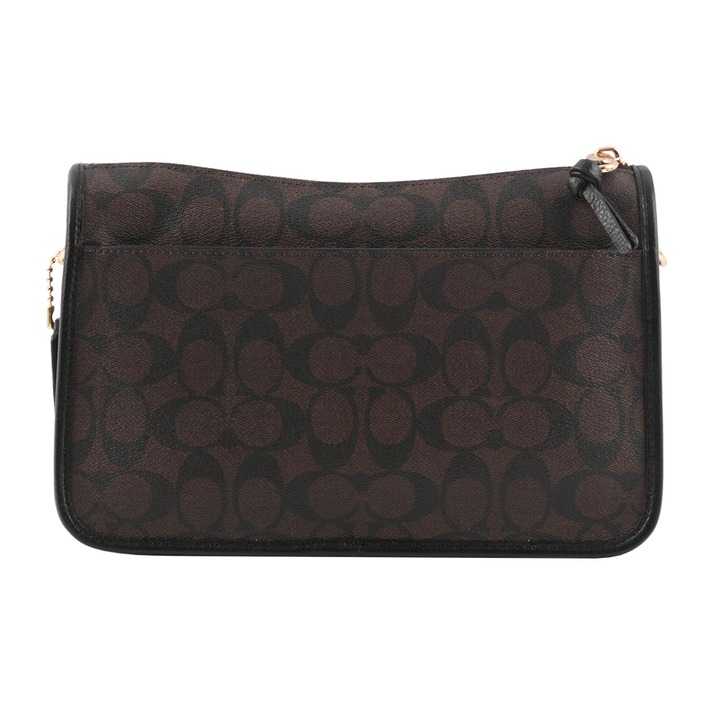 COACH Pennie 塗層帆布拼皮革雙口袋附零錢袋斜背包/巧克力色, , large