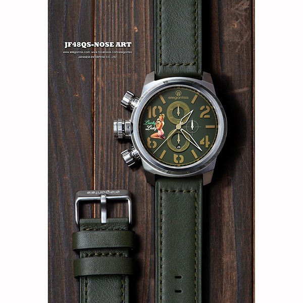 elegantsis JF48QS機頭藝術-女郎計時手錶-綠/48mm ELJF48QS-OG03LC, , large