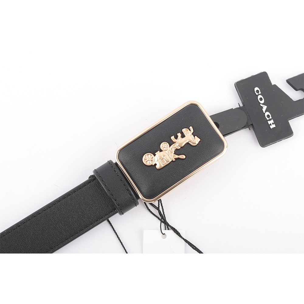 COACH 馬車圖案方牌釦頭精緻牛皮寬2.5cm皮帶 S / 黑色, 黑色, large