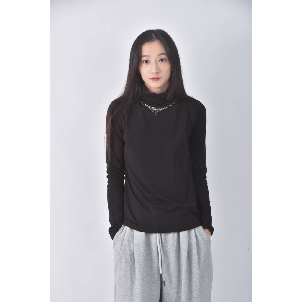 (S) a yeailing水鑽黑色長袖上衣二手衣, , large