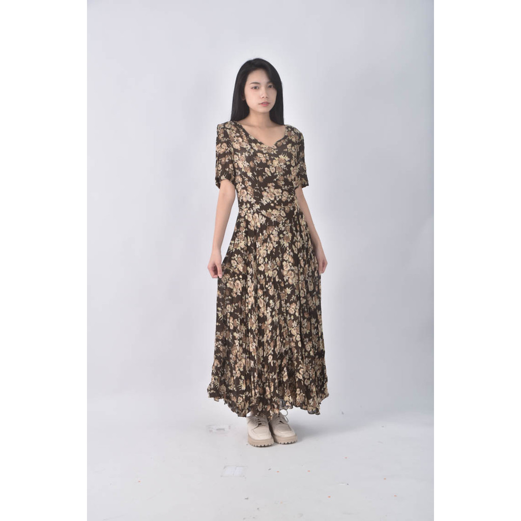 (S) 花紋棕色洋裝二手衣, , large