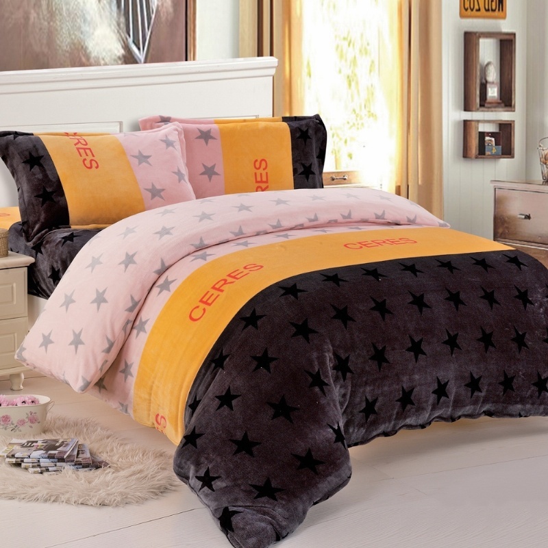 三浦太郎-優質法蘭絨雙人四件式床包被套組/粉舞星辰, , large