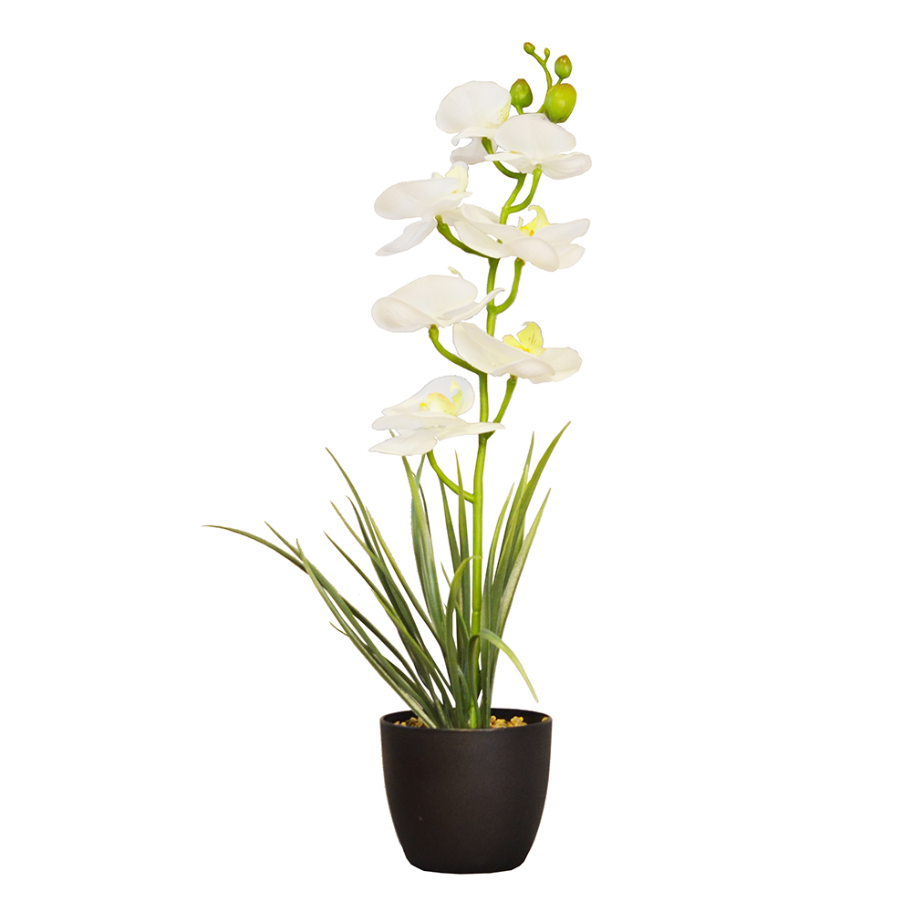 【YU Living】人造大蘭花盆 仿真蘭花盆栽 高37cm-白色