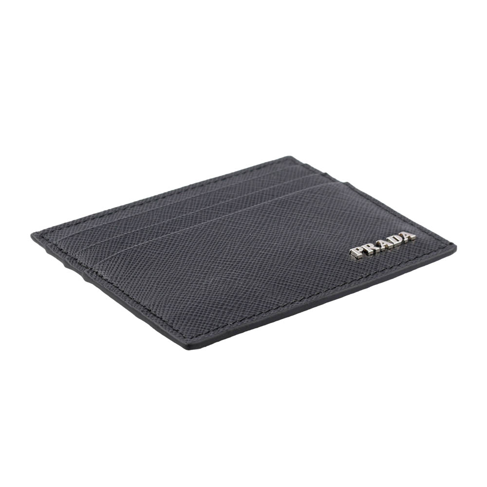 PRADA 銀字Logo 防刮皮革卡片/名片夾/黑色, , large