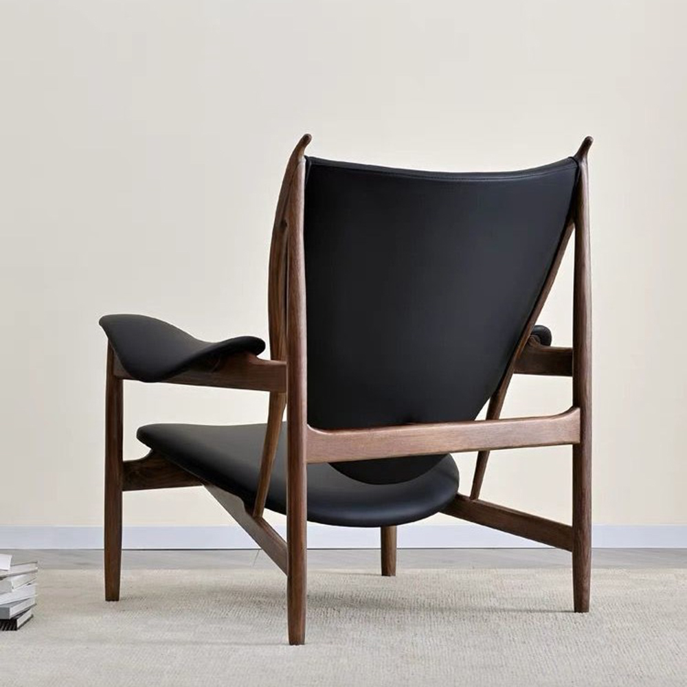 白蠟木真皮單人沙發黑色, , large