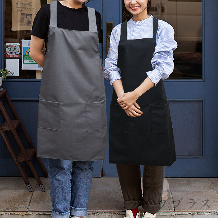 素色防水二口袋圍裙-4件, , large