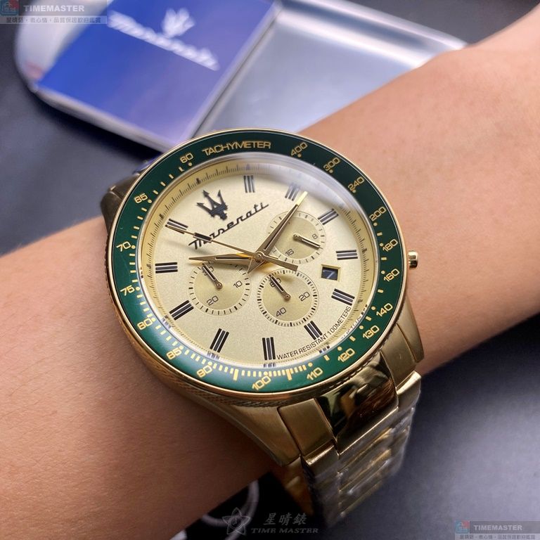 [星晴錶業]MASERATI手錶,44mm,R8873640005金色錶面綠金錶殼金色精鋼錶帶款, , large