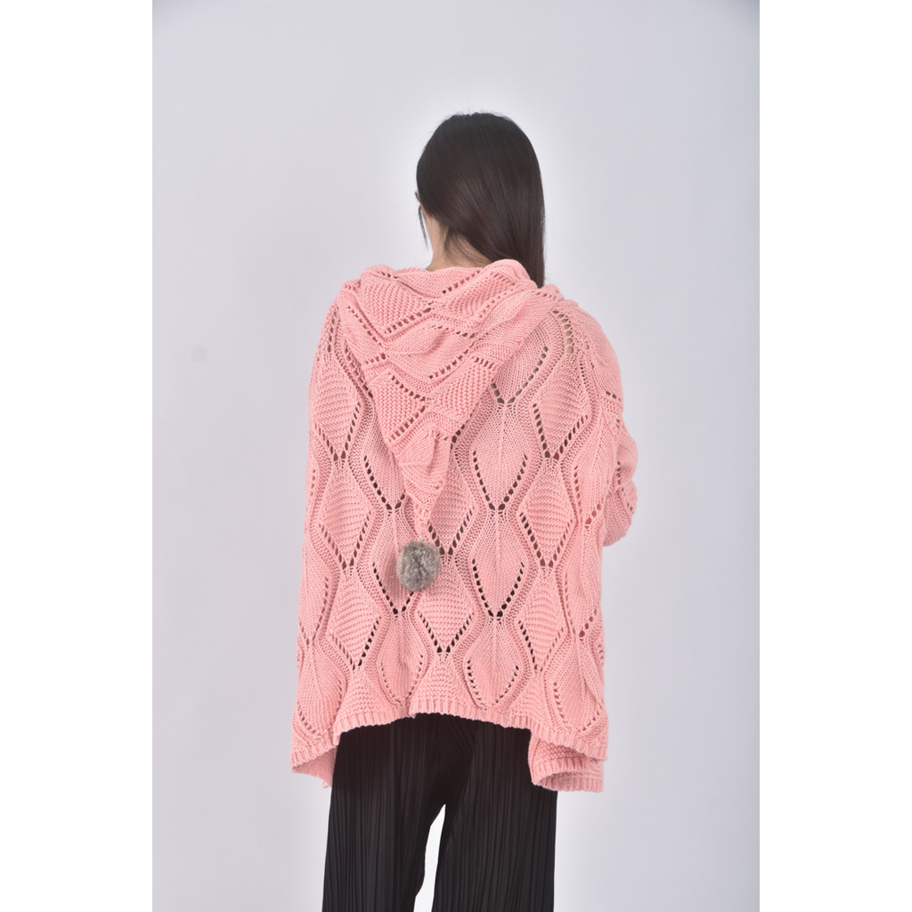 (L) 質感針織連帽粉色外套二手衣, , large