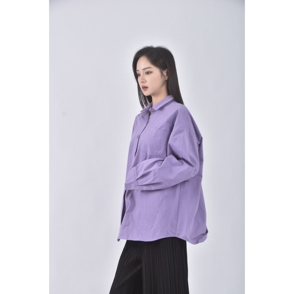 (XL) queenshop質感棉質純棉紫色長袖上衣二手衣, , large