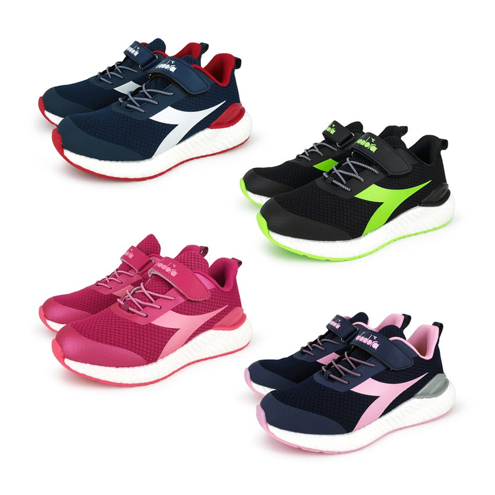 DIADORA迪亞多那 創新彈力科技大童鞋 童運動鞋 童鞋 魔鬼氈 透氣 保護後跟 緩震 止滑 藍白 黑綠 梅紅 藍粉, , large