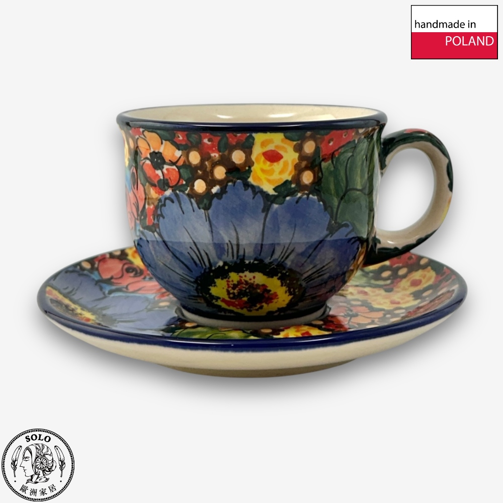【SOLO Vintage】Cerraf Polish Pottery 200ml Coffee Cup + Saucer Set Where Flowers Bloom Deeply Series Made in Poland, , large