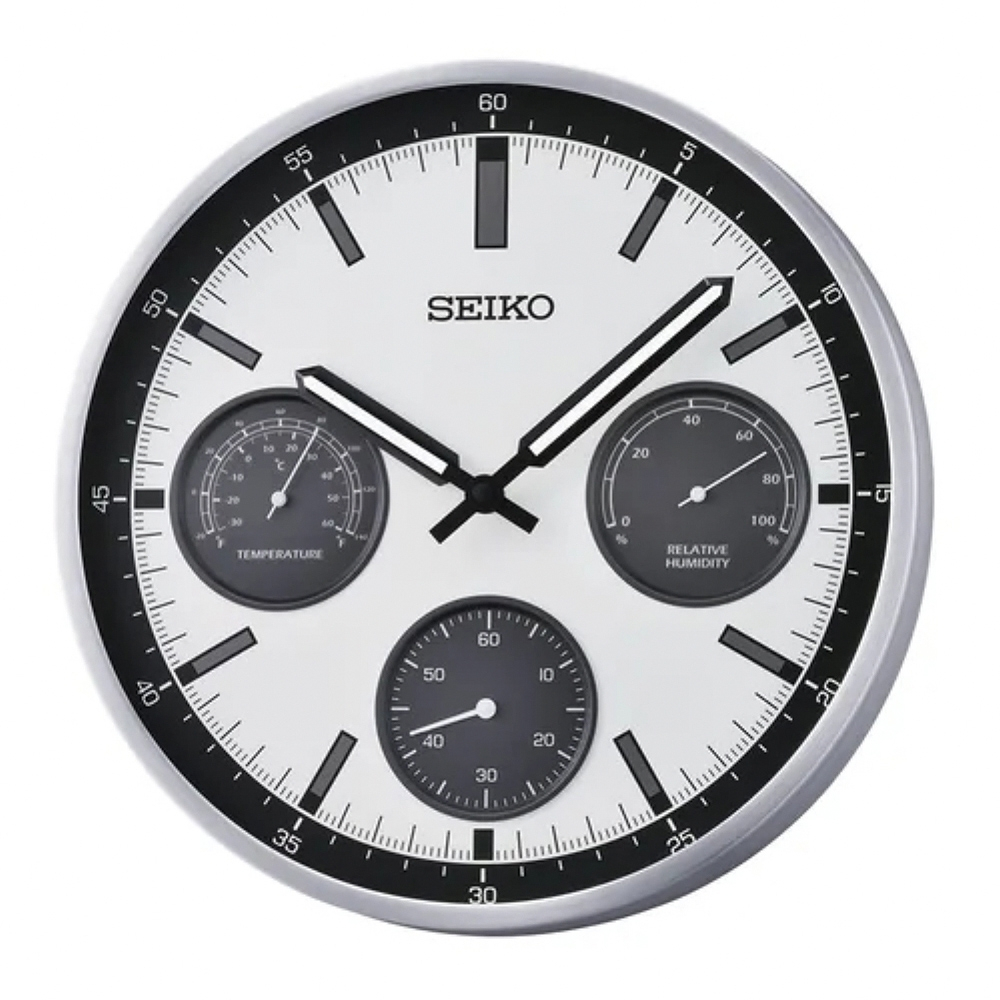 SEIKO 精工 溫/濕度 滑動式秒針靜音掛鐘 時鐘 QXA823S, , large