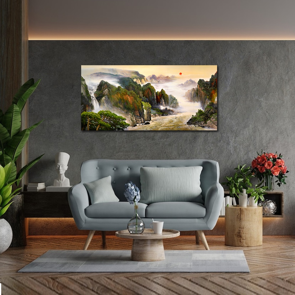 【御畫房】江山萬里 國家一級畫師手繪油畫60×120cm(VF-73), , large