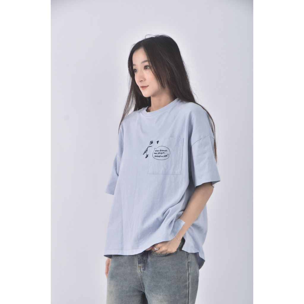 (XL) lupilien質感圓領藍色短袖上衣二手衣, , large