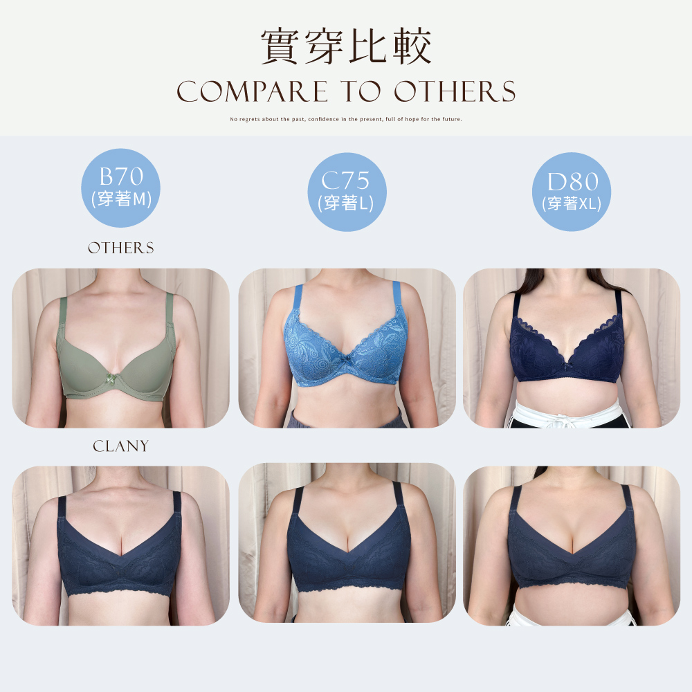 【Clany可蘭霓】 微醺柔霧｜無鋼圈涼感蕾絲內衣 台灣製包覆透氣 (M-3XL/大尺碼) 沉靜藍 8083-62, , large
