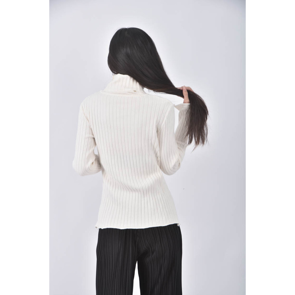 (S) 高領羅紋白色長袖上衣二手衣, , large