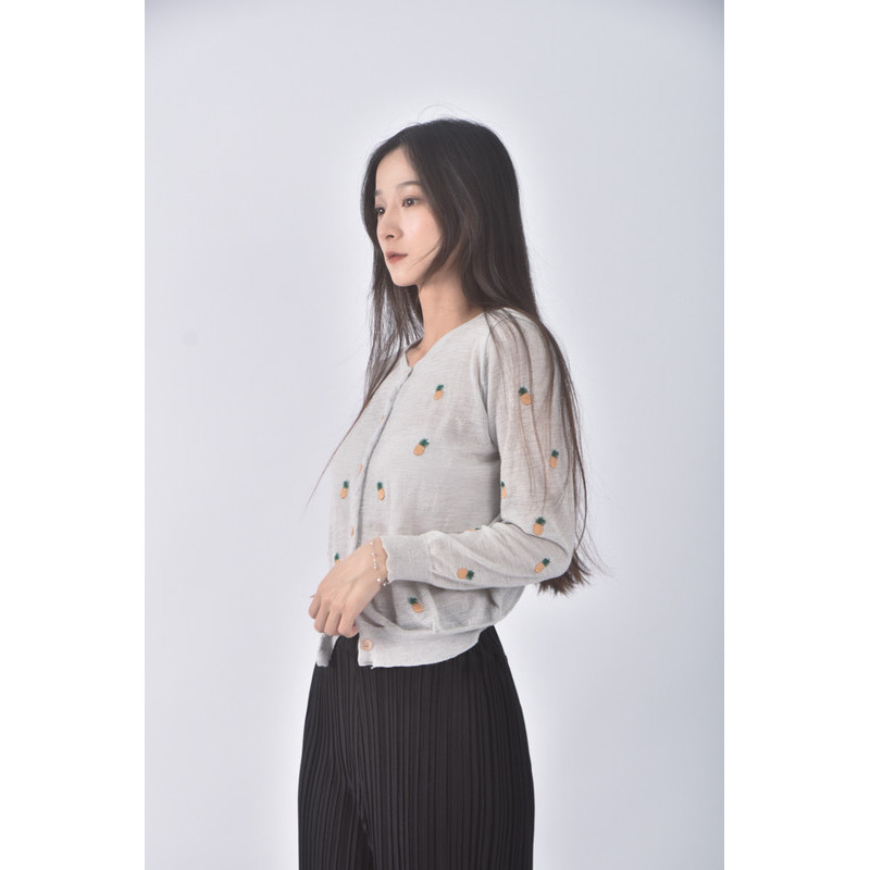 (S) cara green質感鳳梨灰色長袖上衣二手衣, , large