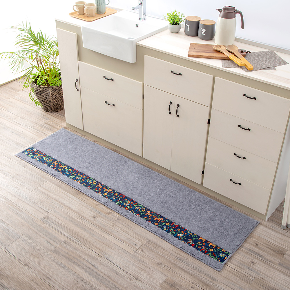 【HASHIZUME】Japan-Made Antibacterial & Deodorant Kitchen Mat 50×210cm – Light Gray (Nordic-Style Lucky Horse / Non-Slip Design / Machine-Washable), , large