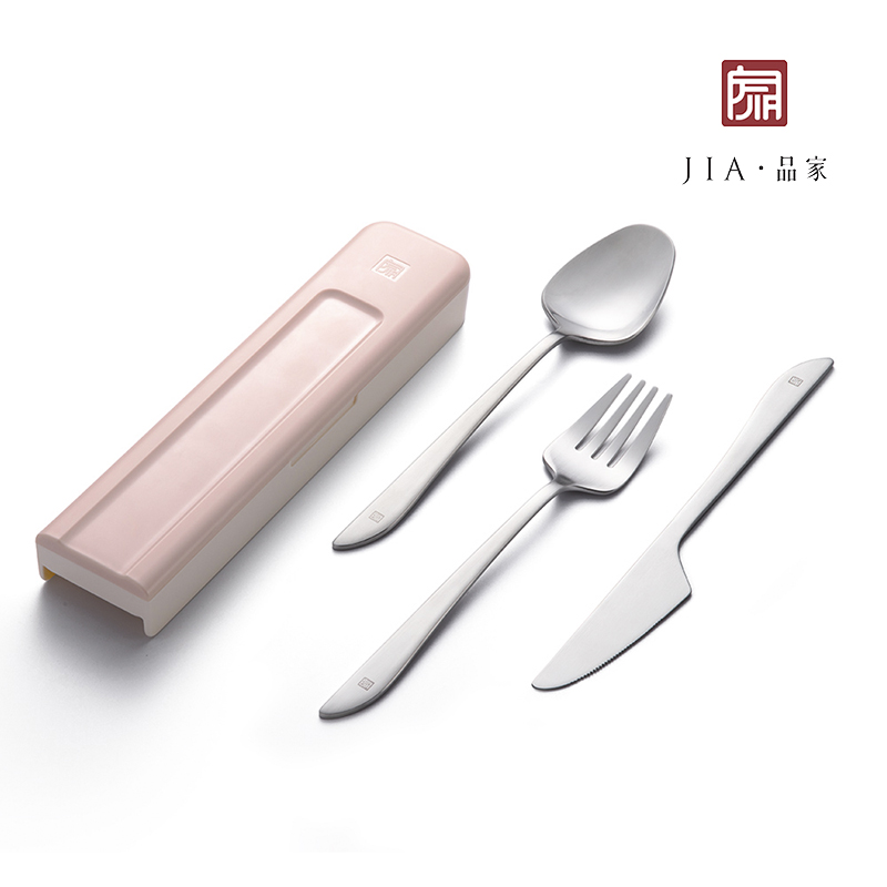 【JIA品家】環保不鏽鋼 靜音隨行餐具3件組 櫻花粉