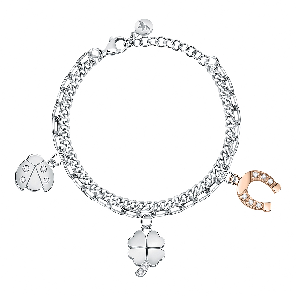 【快速出貨】MORELLATO TALISMANI系列 不鏽鋼 雙色瓢蟲四葉草手鍊 SAUY08, , large