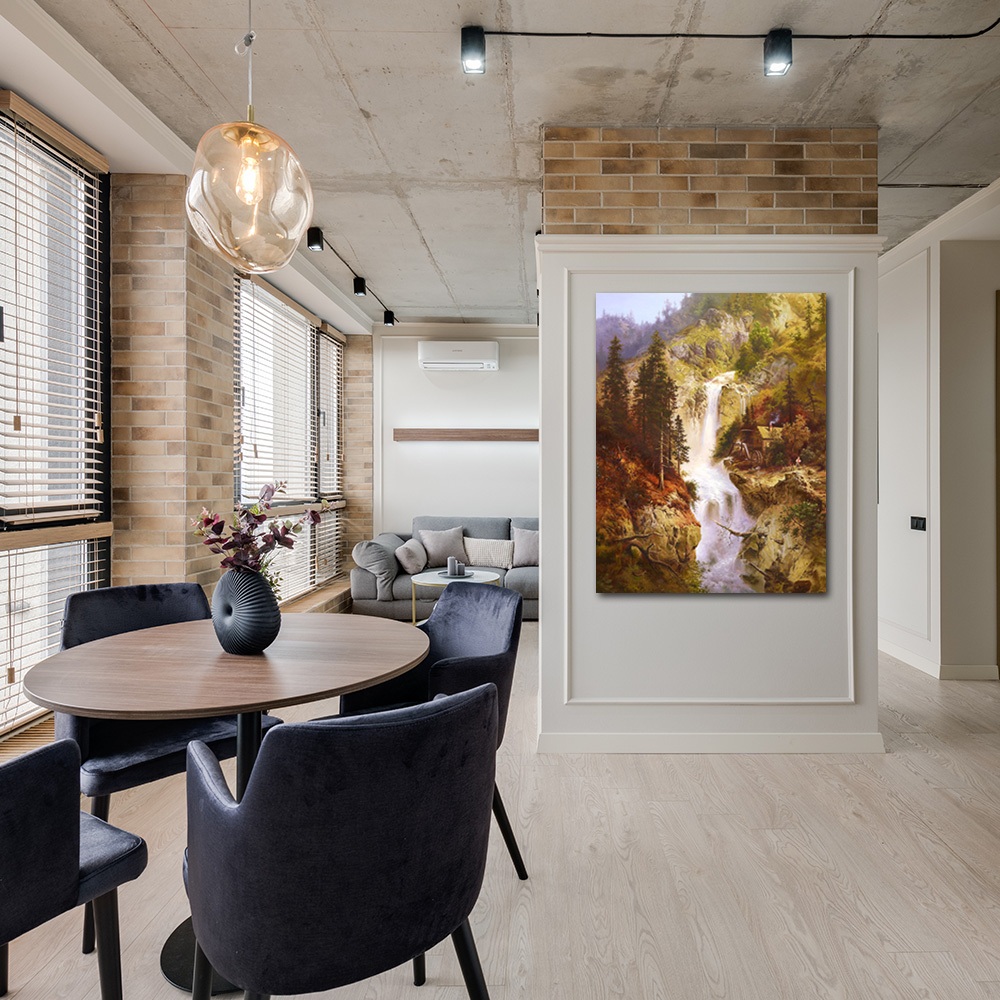 【御畫房】山谷飛瀑之三 國家一級畫師手繪油畫60×90cm(VF-109), , large