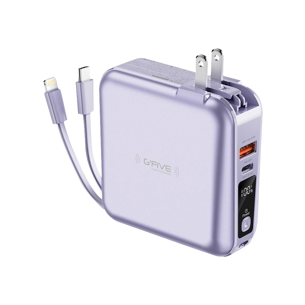 【Besthot】G-FIVE GP-W10S 10000mAh五合一22.5W PD+QC3.0自帶線行動電源, 紫色, large