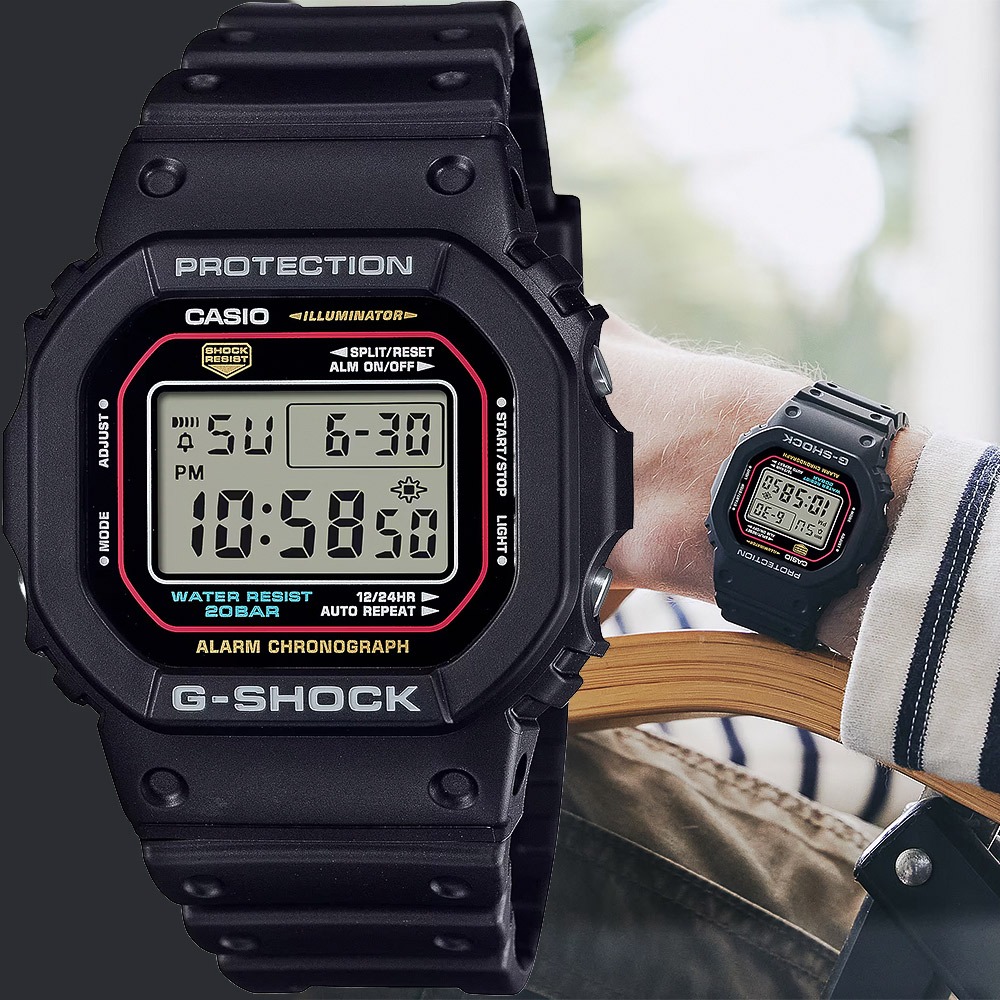 CASIO 卡西歐 G-SHOCK 經典配色方形電子錶 學生錶 DW-5600RL-1, , large