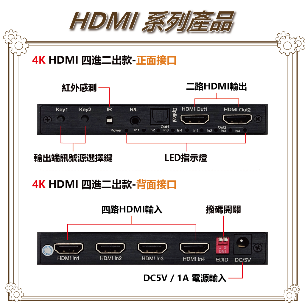 昌運監視器 HD-MT402-4K 4K HDMI四進二出矩陣器 可將2路HDMI輸出顯示同一或不同的高清影像, , large