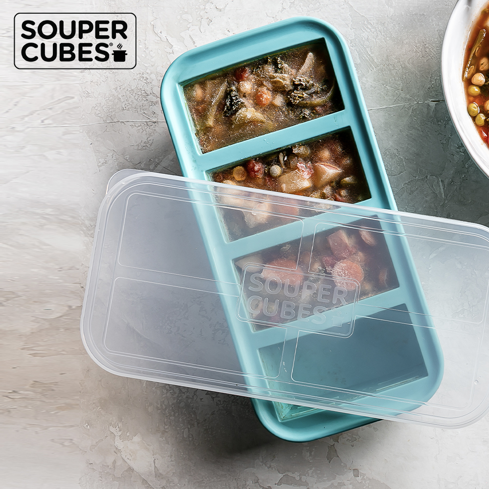 官方直營【Souper Cubes】多功能食品級矽膠保鮮盒4格_湖水綠(250ML/格), , large