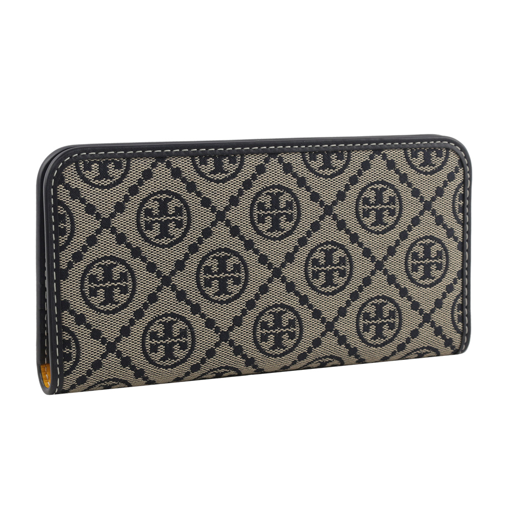 Tory Burch T Monogram 緹花薄款釦式對開長夾/海軍藍, , large
