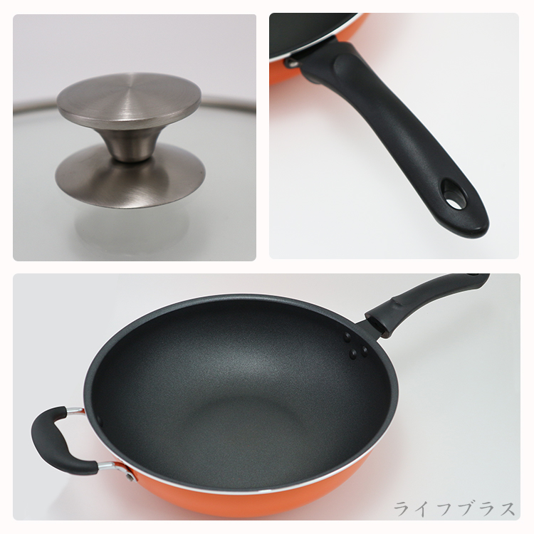 巧藝鍋航鈦備長炭遠紅外線不沾炒鍋-33cm-含蓋-2支, , large