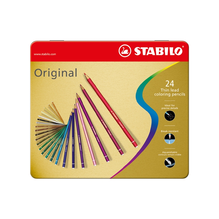 【德國天鵝STABILO】Original 藝術樂細緻色鉛筆12/24/38色(鐵盒)24色(ST8774-6), , large