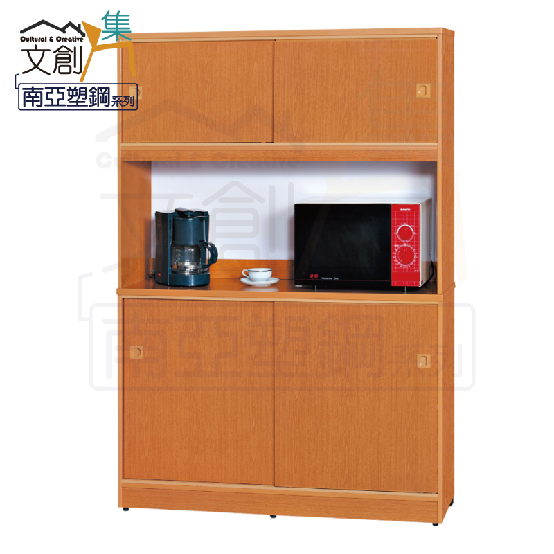 【文創集】泰亞 環保4.1尺南亞塑鋼推門高餐櫃/收納櫃組合(客約商品), , large