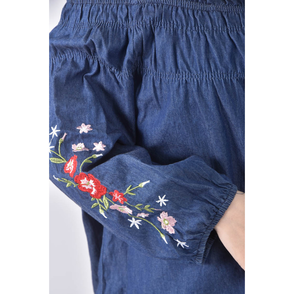 (M) sweet棉質花朵刺繡藍色上衣二手衣, , large