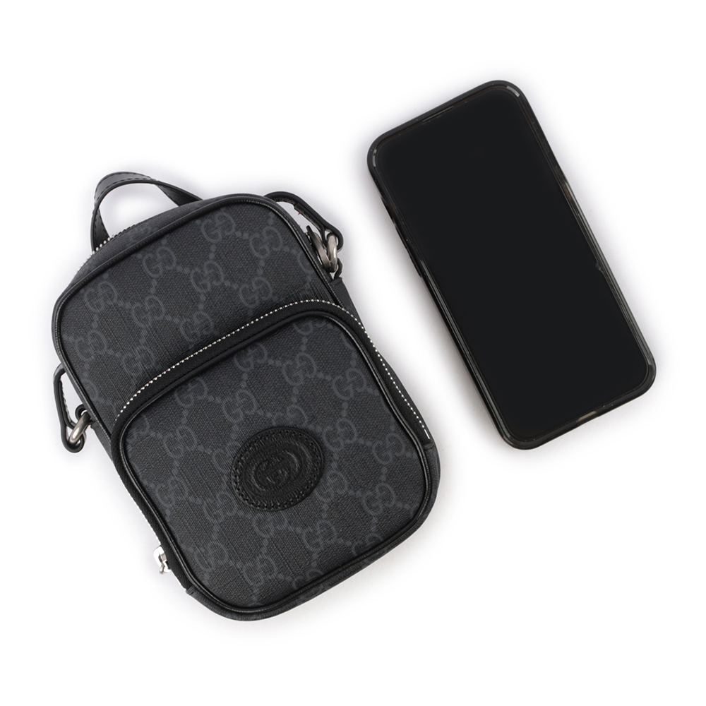 GUCCI Interlocking G 標誌迷你拉鍊二用包/黑灰色, , large